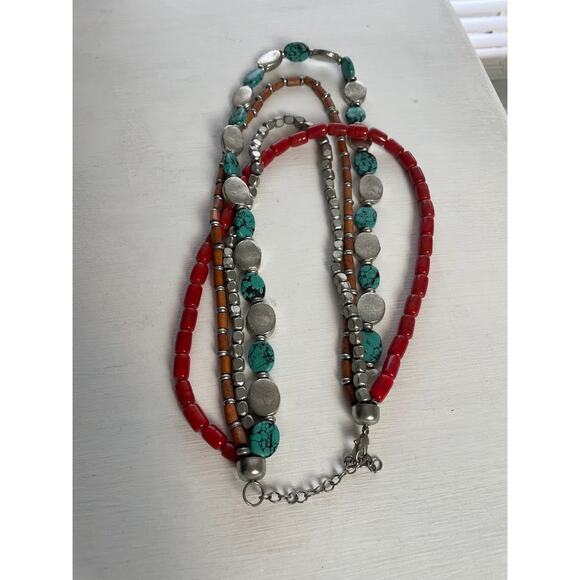Navajo Multi-strand Necklace Turquoise Wood Bead Silver Oval Western Jewelry - Picture 7 of 9